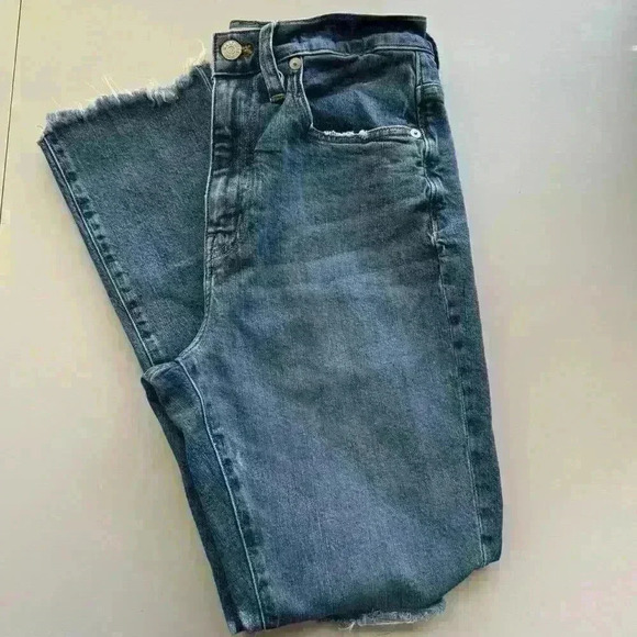 Madewell The High Rise Slim Boy Jean Ripped Frayed Blue Demin Women Size 27 - Picture 10 of 10